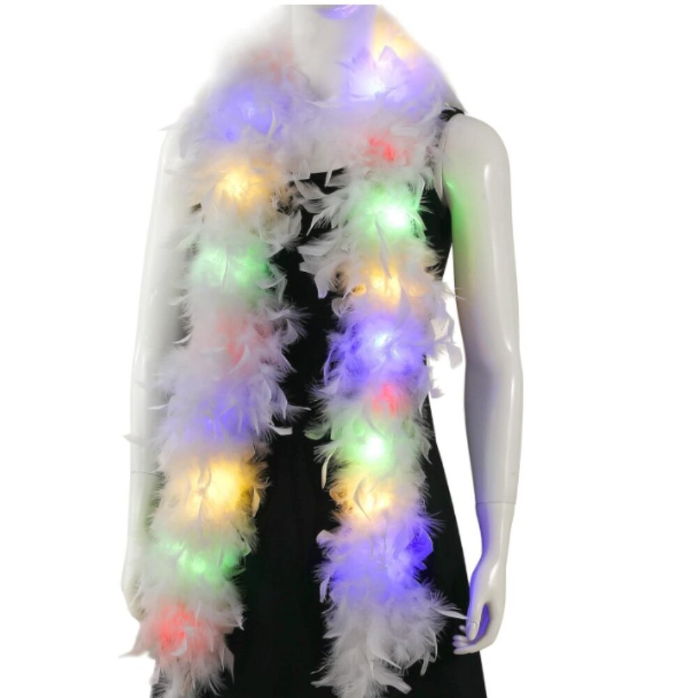 Larryhot White Feather Boa with Rainbow LED Lights. NWT